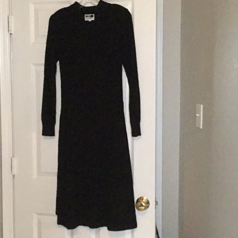 Dramatic black belted midi dress